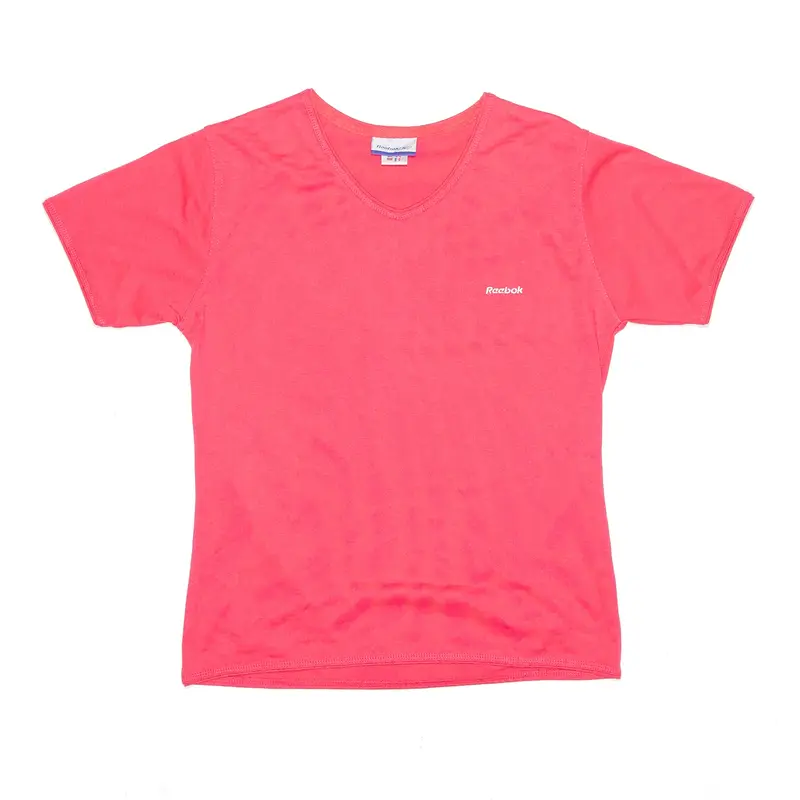 REEBOK Activewear Stretch Pink Slim V-Neck Short Sleeve T-Shirt Womens L