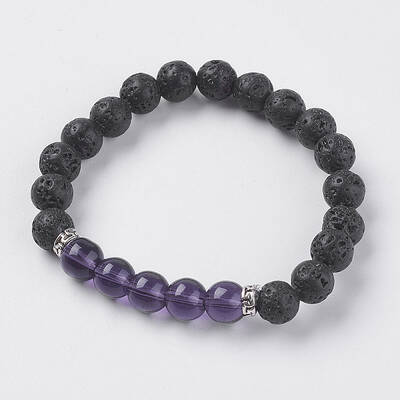 Natural Lava Rock and Glass Beads Stretch Bracelets