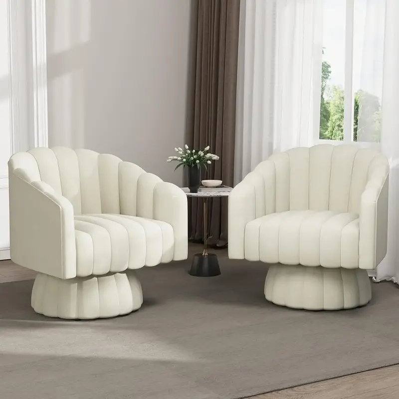 [Labor Day]Apicizon Swivel Velvet Accent Mid Century Modern Barrel Chair, 360 ° Round with Wide Upholstered Bedroom/LivingRo...