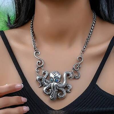 Bohemian Octopus Alloy Indicolite Rhinestone Pendant Necklaces