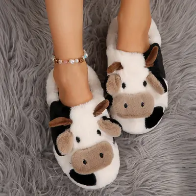 Cute Cow Womens Sandals - Cartoon Slippers, Winter Casual Living Style and Non-Slip Fashion for Autumn