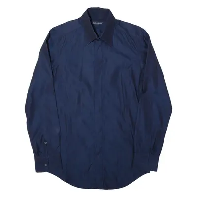 DOLCE & GABBANA Pearlescent Plain Shirt Blue Long Sleeve Mens S