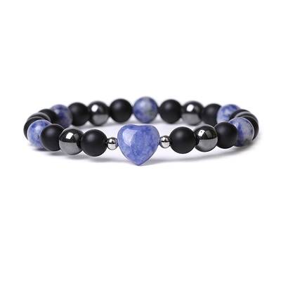 Natural Blue Spot Jasper Heart Beaded Stretch Bracelet