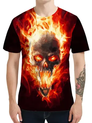 Men's Casual Punk Style 3D Print Graphic Tee, Trendy crew neck Short Sleeve T-shirt, Comfy Soft Top For Summer Outdoor, Men's...