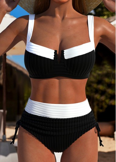 Modlily High Waisted Black Tie Bikini Set - M