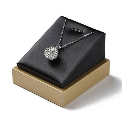 Wood Coverd with PU Leather Slant Back Pendant Necklace Display Pedestals