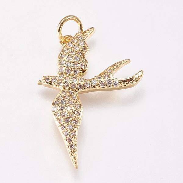 Brass Micro Pave Cubic Zirconia Bird Pendants