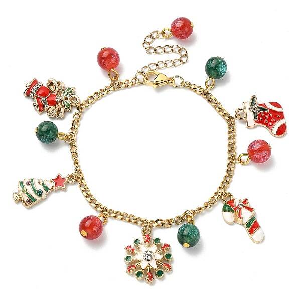 Christmas Sock & Tree & Snowflake Alloy Enamel Charm Bracelets