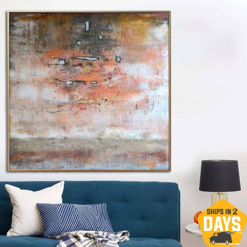 Unstretched Extra Large Abstract Orange Acrylic Paintings On Canvas Modern Minimalist Art Original Textured Art | SCALE 60&qu...