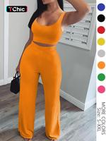 Women's Solid Color Tank Top & Wide Leg Pants Two-piece Set, Casual Fashion Cozy Two Piece Outfits for Daily Outdoor Wear, La...