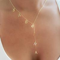 Gold name necklace, lariat name necklace, personalized name necklace, personalized gift, Valentine’s Day gift, gift for gir...