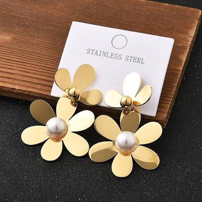 304 Stainless Steel Flower Stud Earrings for Women