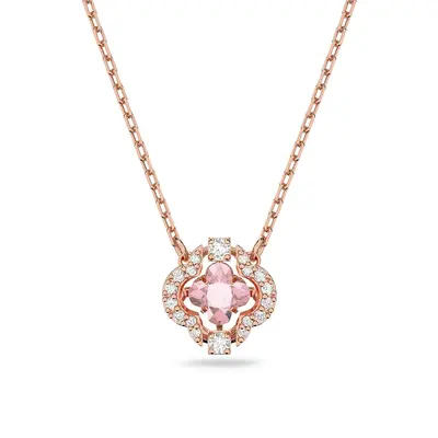 14K Rose Gold Crystal & Cubic Zirconia Four Leaf Clover Pendant Necklace