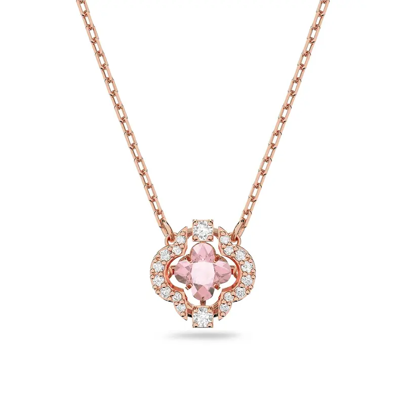 14K Rose Gold Crystal & Cubic Zirconia Four Leaf Clover Pendant Necklace