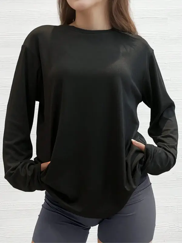 Women's Casual Solid Color Long Sleeve T-Shirt, Comfortable Round Neck Design, Fashion Basic Top Suitable for All Occasions, ...