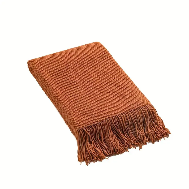 Solid Color Tassel Knitted Blanket, 1 Piece Soft Comfortable Warm Throw Blanket, Bedding Supplies For Home Office Travel