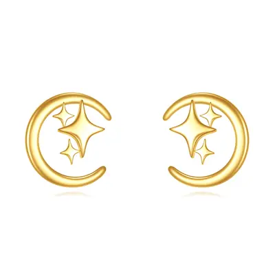 14K Gold Moon & Star Stud Earrings