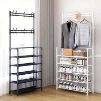 5-layer multi-functional metal storage rack with 8 hooks The spacious design of the freestanding coat rack is suitable for be...