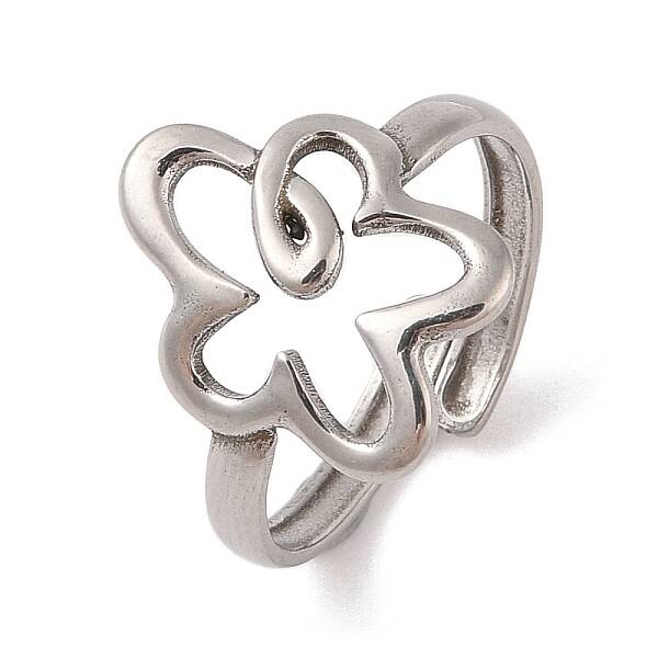 Non-Tarnish 304 Stainless Steel Hollow Flower Cuff Ring for Women