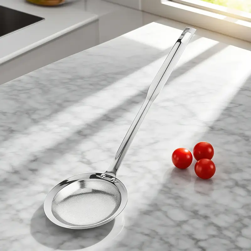 Filter Scoop SUS304 Stainless Steel Fat Skimmer Spoon Fine Mesh Strainer Food Strainer With Handle Kitchen Oil Skimmer Strain...