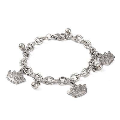Tarnish Resistant 201 Stainless Steel Crown Charm Bracelets