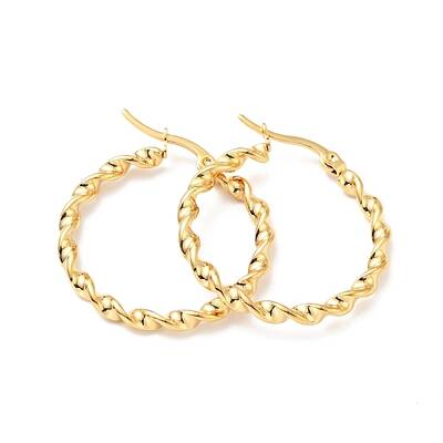 PVD Vacuum Plating 201 Stainless Steel Twist Rope Hoop Earrings with 304 Stainless Steel Pins for Women