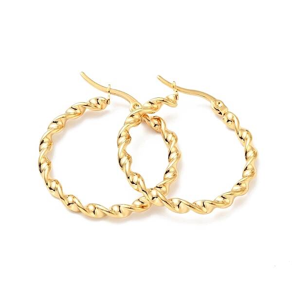 PVD Vacuum Plating 201 Stainless Steel Twist Rope Hoop Earrings with 304 Stainless Steel Pins for Women
