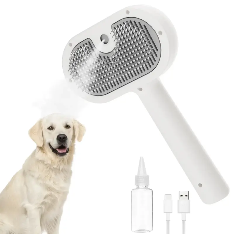 Furgo Pet Hair Removal Brush with Self-Cleaning and Spray Shedding, Straighten Hair, and Massage Brush for Dogs and Cats, Sta...