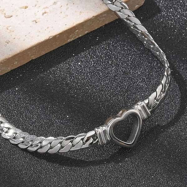 304 Stainless Steel Heart Cuban Link Chain Necklaces for Women