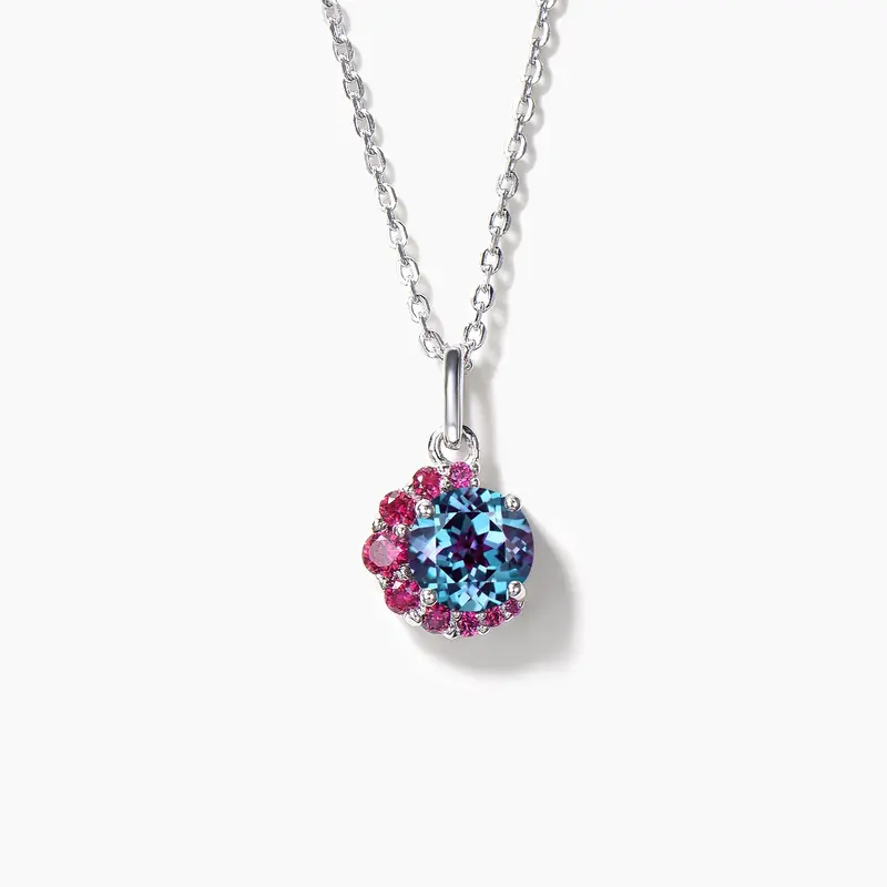 Round Cut Color-change Alexandrite Pendant Ruby Moon Necklace