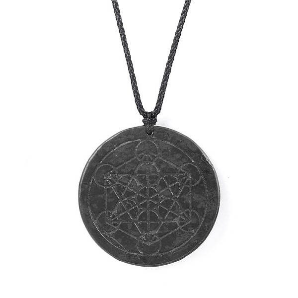 Natural Shungite Pendant Necklaces with Ropes