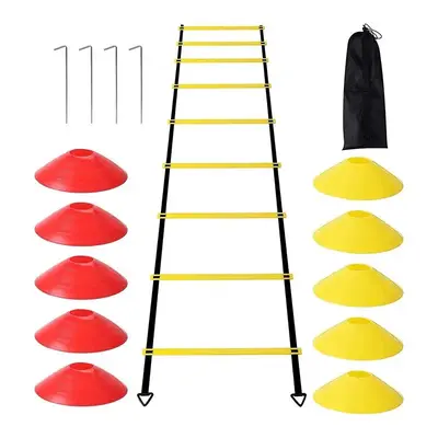 Agility Ladder Football Training Equipment, Including 1 6m 12 Section Heavy Duty Plastic Step, 10 Disc Cone and 4 Nail for Fo...