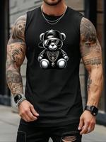 Men's Regular Fit Bear & Letter Print Tank Top, Casual Comfy Sleeveless Top for Summer, Fashion Men's Clothes for Daily Wear,...