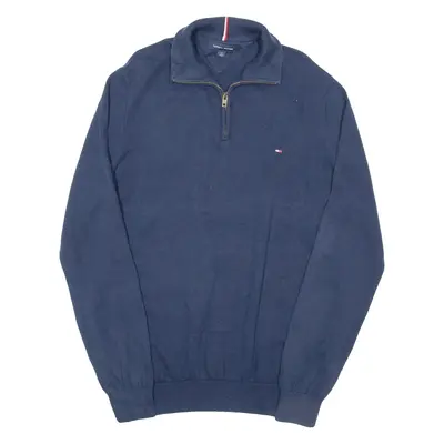 TOMMY HILFIGER Mens Jumper Blue 1/4 Zip Tight Knit L