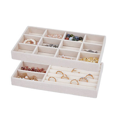 DICOSMETIC 2Pcs Stackable Jewelry Tray 2 Styles Jewelry Drawer Organizer Velvet Jewelry Trays Display Tray for Selling Annive...