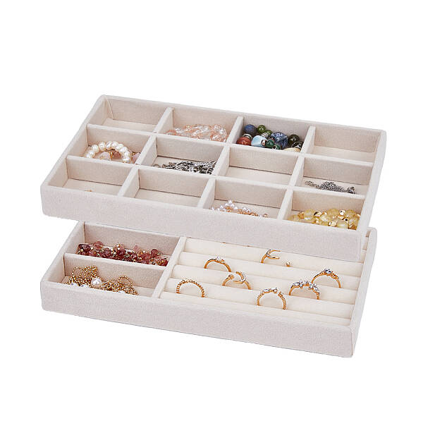 DICOSMETIC 2Pcs Stackable Jewelry Tray 2 Styles Jewelry Drawer Organizer Velvet Jewelry Trays Display Tray for Selling Annive...