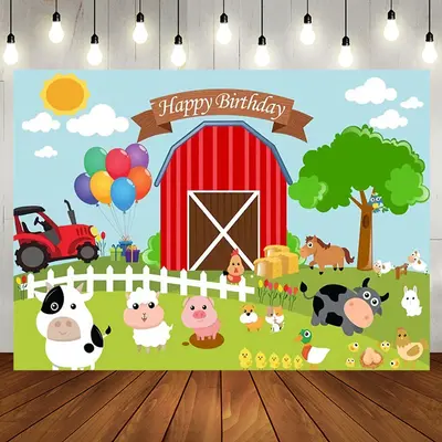 Aperturee Red Barn Farm Animals Happy Birthday Party Backdrop