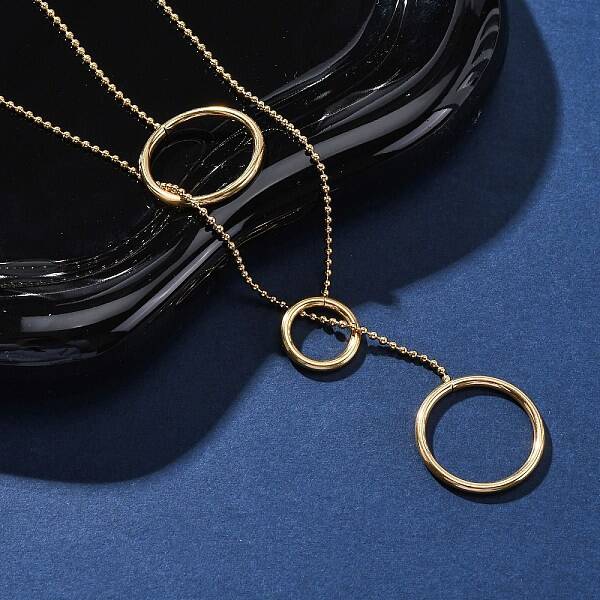 304 Stainless Steel Triple Ring Lariat Necklaces