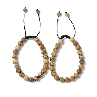 8mm Round Natural Picture Jasper Braided Bead Bracelets