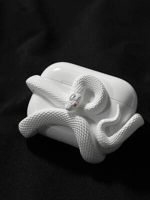 White Snake AirPods Case – 3D Sculpted Protective Cover for Apple AirPods with Gothic Reptile Design