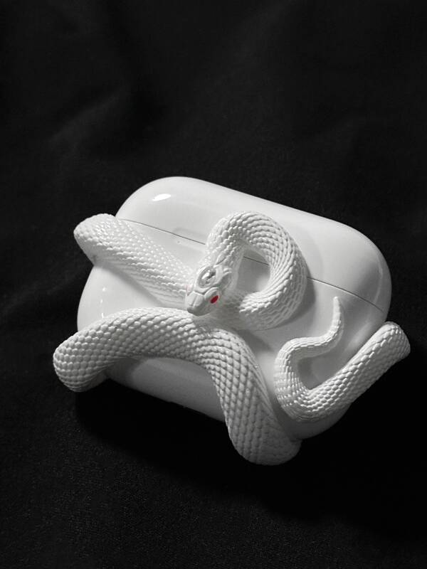 White Snake AirPods Case – 3D Sculpted Protective Cover for Apple AirPods with Gothic Reptile Design