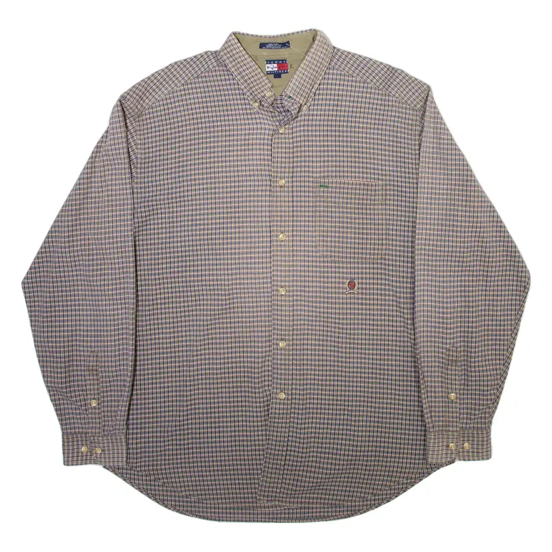 TOMMY HILFIGER Mens Shirt Grey Check Long Sleeve L
