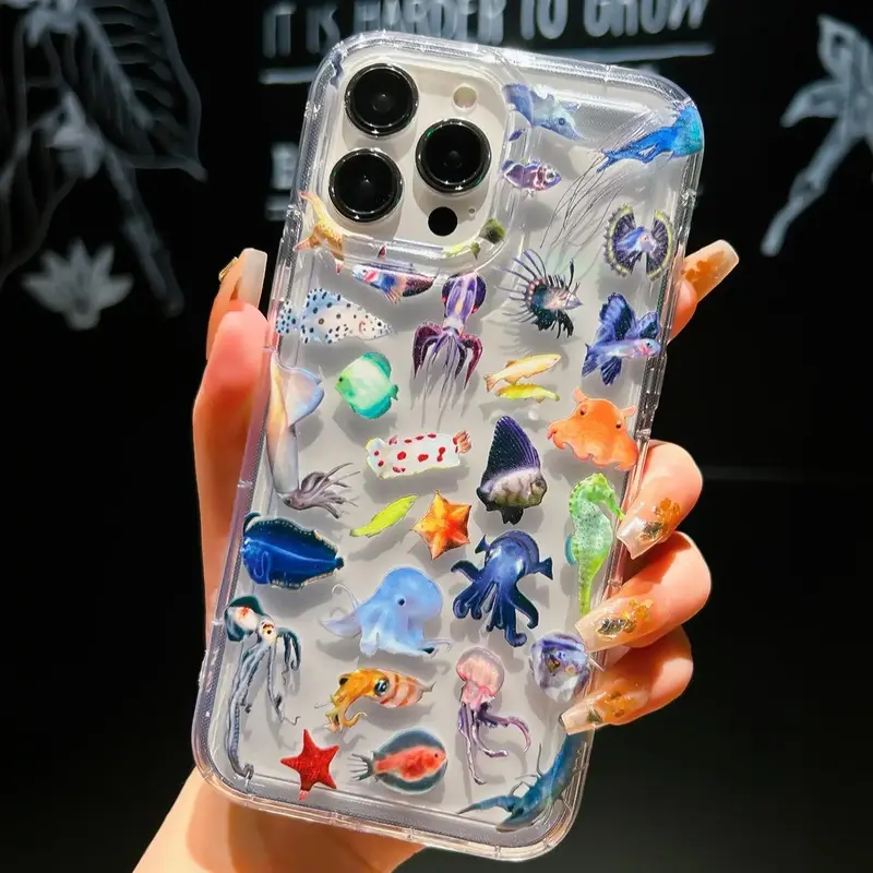 Sea Life Pattern Clear Cellphone Protective Case, Shockproof Decorative Smartphone Protector Cover, Phone Protection�...