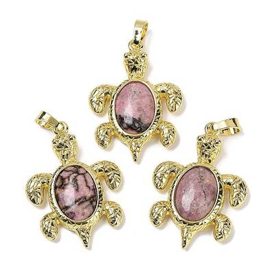 Natural Rhodonite & Brass Pendants