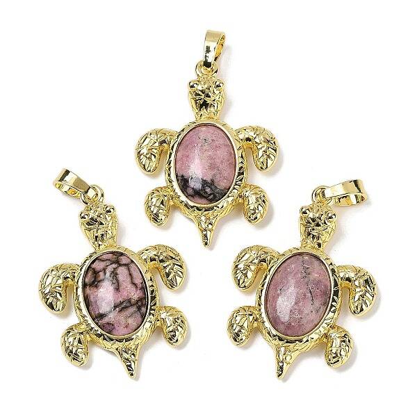 Natural Rhodonite & Brass Pendants
