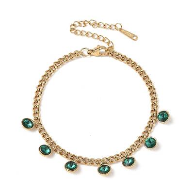 304 Stainless Steel Rhinestone Flat Round Charm Bracelets