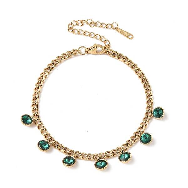 304 Stainless Steel Rhinestone Flat Round Charm Bracelets