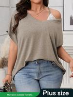 【Plus Size】 Solid Color Tee, Casual T-shirt for Daily Wear, T Shirts for Women, Women's Plus Clothing for All Seasons