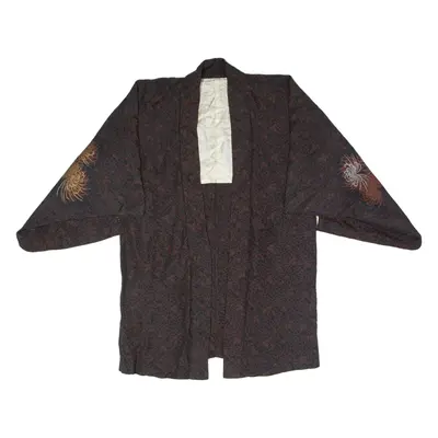 Traditional Japanese Kimono Womens Jacket Black Floral ONE SIZE
