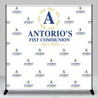 Custom Blue Words Step And Repeat Baptism Backdrop - Aperturee